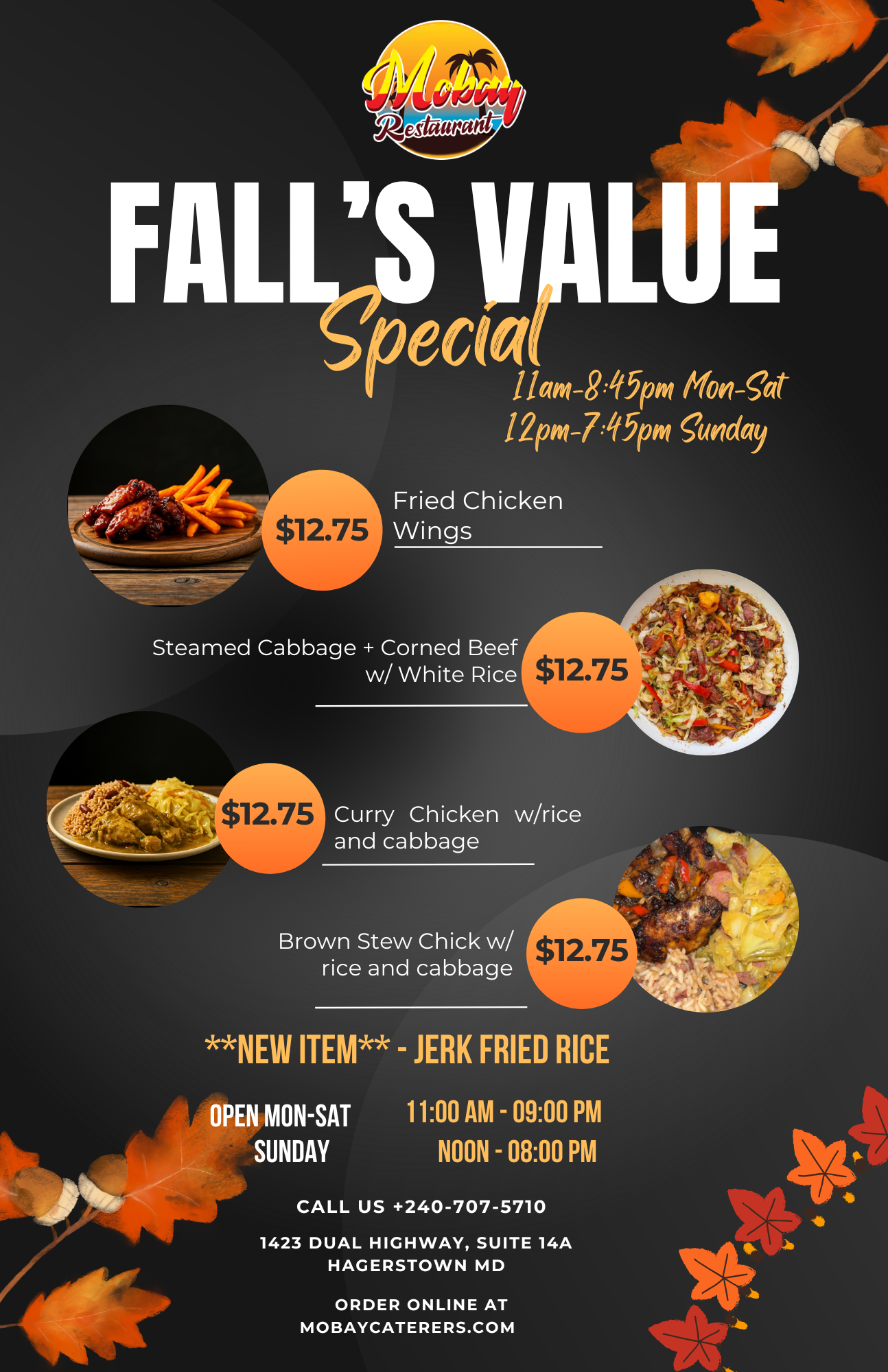Fall's Value Special - Fried Chicken Wings, Steamed Cabbage + Corned Beef, Curry Chicken, Brown Stew Chicken all $12.75